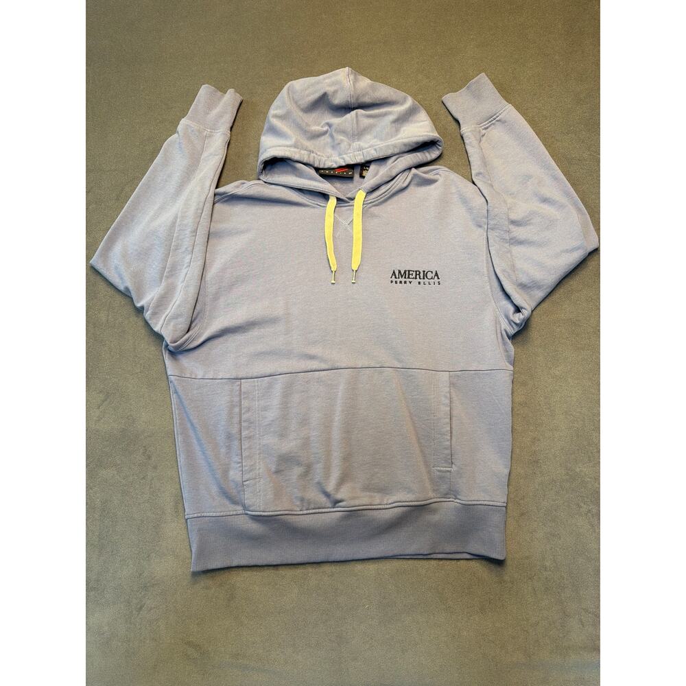 Perry Ellis America Oversized Heavy Hoodie, Blue Mens Size LG